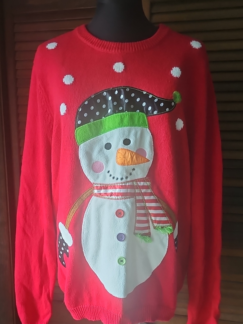 Retro Threads Red Long Sleeve Knit Holiday Sweater Snowman Front Women's Size XL